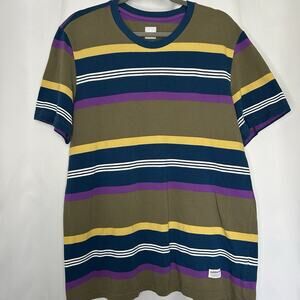 Adidas Shirt Men's‎ XL Skater Grover Olive Green Striped Short Sleeve Crew Neck